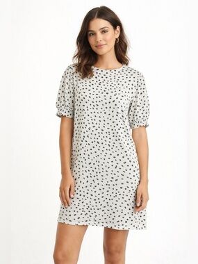 Daily Ritual Dalmatian Print T-Shirt Dress Black White Puff Sleeve Mini small